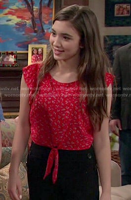 Riley's red floral tie front top on Girl Meets World