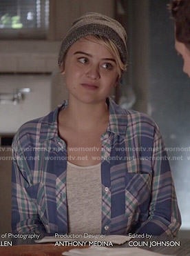 Roxie's blue plaid shirt on Kevin from Work