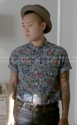 Sam's blue floral shirt on Scream Queens