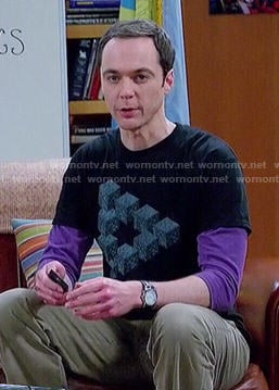 Sheldon's minecraft blocks tee on The Big Bang Theory