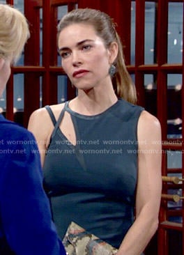 Victoria's teal dress with cutout neckline on The Young and the Restless