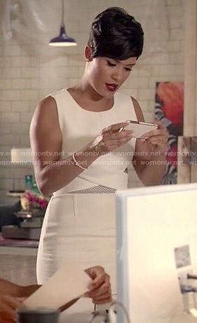Anika's white cross-front dress on Empire