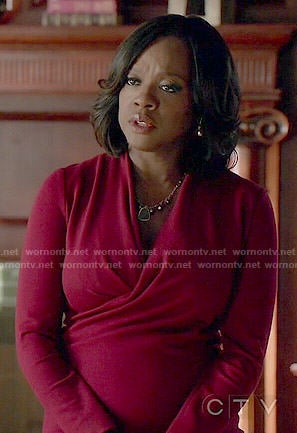 Annalise's red wrap front dress on How to Get Away with Murder
