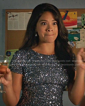 Bachelorette Jane's blue embellished mini dress on Jane the Virgin