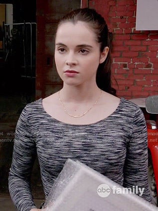 Bay's black marled long sleeve top on Switched at Birth
