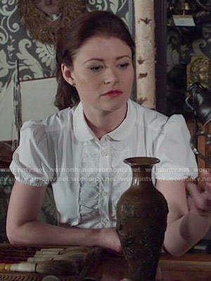 Belle's white ruffled front shirt on Once Upon a Time
