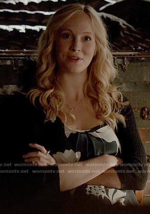 Caroline's black and white floral top on The Vampire Diaries
