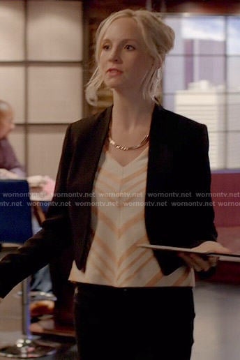 Caroline's orange chevron striped top on The Vampire Diaries