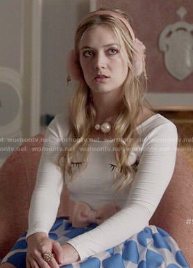 Chanel 3's blue polka dot skirt and eyelash top on Scream Queens