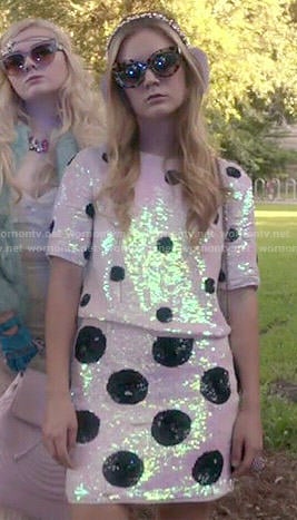 Chanel 3's sequin polka dot co-ord set on Scream Queens