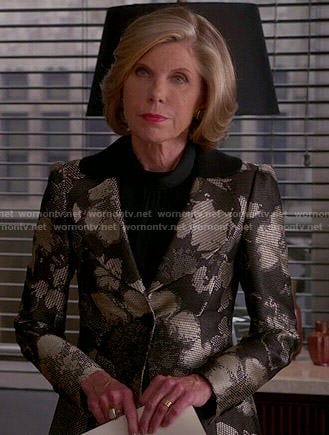 Diane's metallic floral jacket on The Good Wife