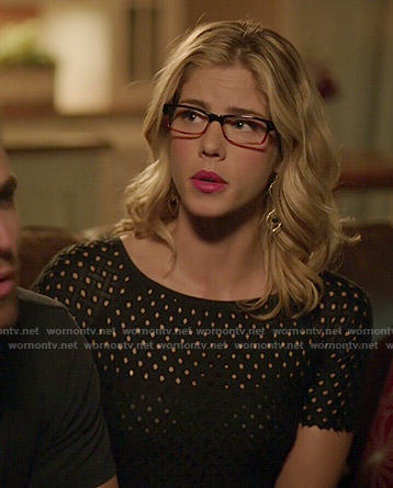 Felicity's black lattice dress on Arrow