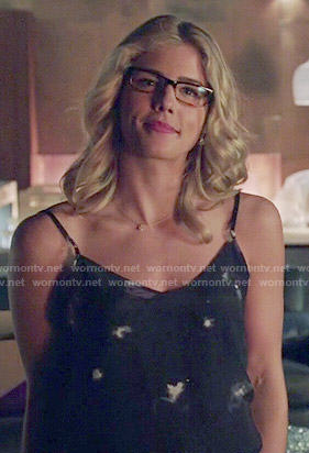 Felicity's black printed cami on Arrow