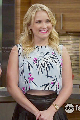 Gabi's light blue leaf print crop top on Young and Hungry