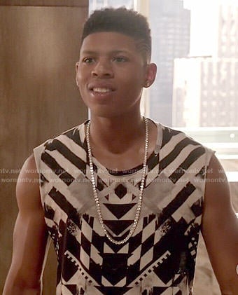 Hakeem's black and white printed muscle tank on Empire