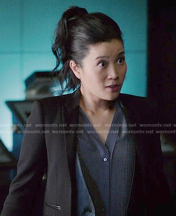 Happy's grey crocodile textured blouse on Scorpion