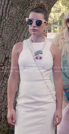 Hester's white dress and cherry jewelry on Scream Queens
