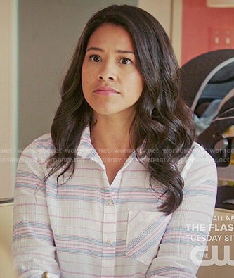 Jane's blue and red striped top on Jane the Virgin