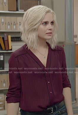 Liv's burgundy blouse with black piping in iZombie