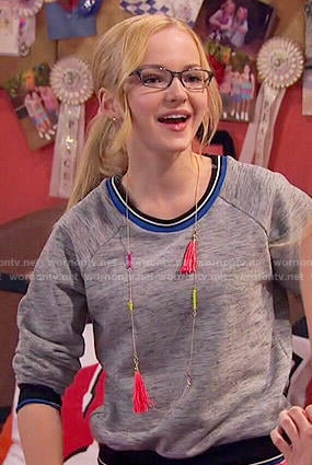Maddie's grey sweatshirt with blue trim on Liv and Maddie