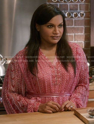 Mindy's pink kaftan on The Mindy Project