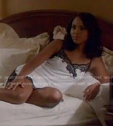 Olivia's white chemise with black lace trim on Scandal