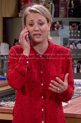 Penny's red heart print shirt on The Big Bang Theory