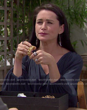 Quinn's navy blue peasant blouse on The Bold and the Beautiful