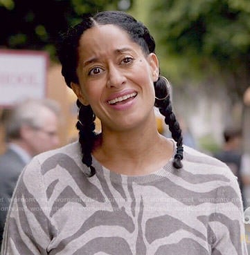 Rainbow's grey zebra striped sweater on Black-ish