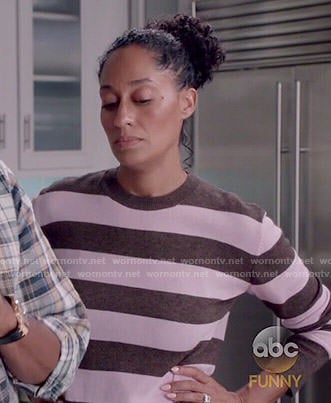 Rainbow's pink and brown striped sweater on Black-ish