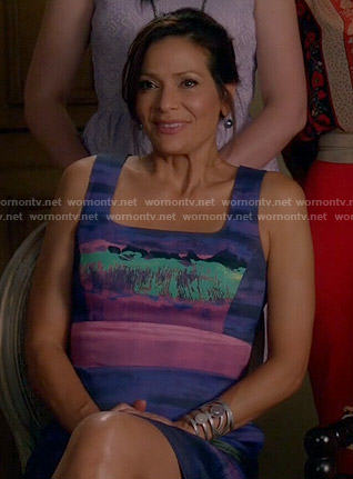 Regina's purple painted print dress on Switched at Birth