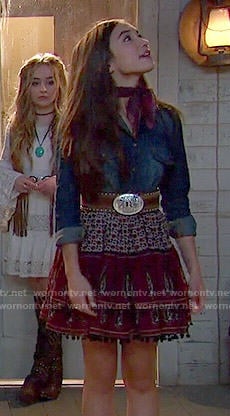 Riley's denim shirt and printed skirt on Girl Meets World
