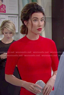 Steffy's red dress with back cutouts on The Bold and the Beautiful