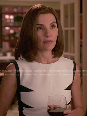 Alicia's white dress with black triangles on The Good Wife