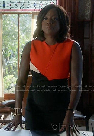 Annalise's orange and black colorblock dress on How to Get Away with Murder