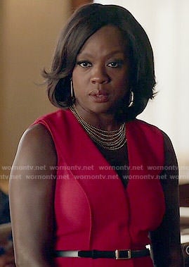 Annalise's red sleeveless wrap dress on How to Get Away with Murder