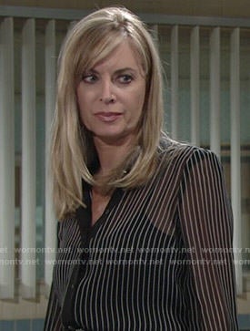 Ashley's sheer black striped blouse on The Young and the Restless