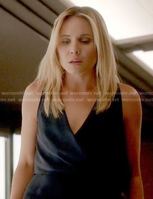 Camille's navy wrap top on The Originals