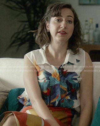 Carol's sleeveless bird print top on Last Man on Earth