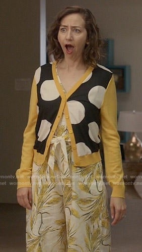 Carol's yellow polka dot cardigan and printed jumpsuit on Last Man on Earth