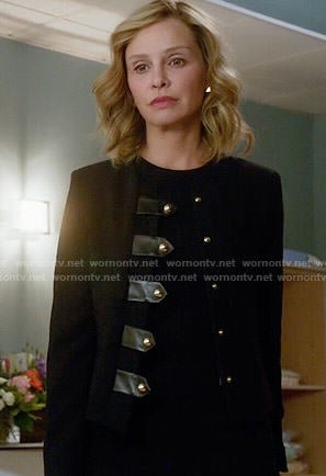 Cat's black jacket with leather tabs on Supergirl
