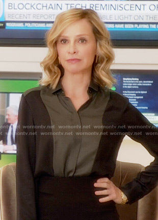 Cat's black and olive colorblock blouse on Supergirl