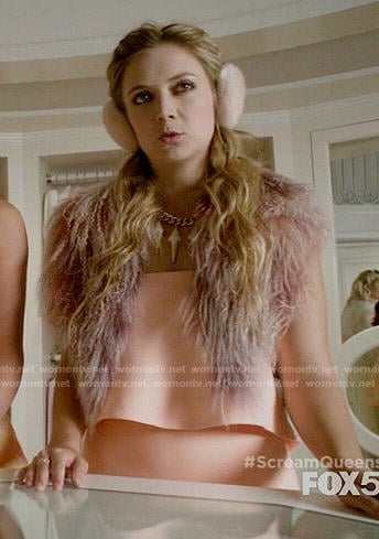 Chanel 3's coral top and skirt set on Scream Queens