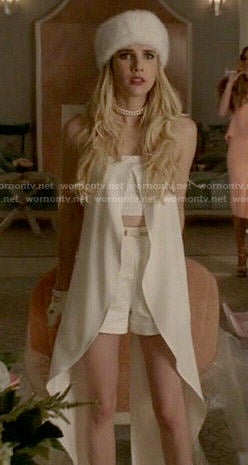 Chanel's white strapless caped crop top on Scream Queens