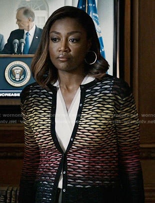 Daisy's rainbow ombre cardigan on Madam Secretary