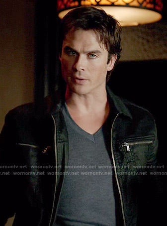 Damon's black jacket with zip pockets on The Vampire Diaries