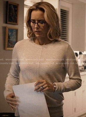 Elizabeth's grey sweater with front seam on Madam Secretary