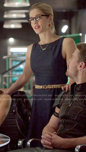 Felicity's denim fit and flare dress on Arrow