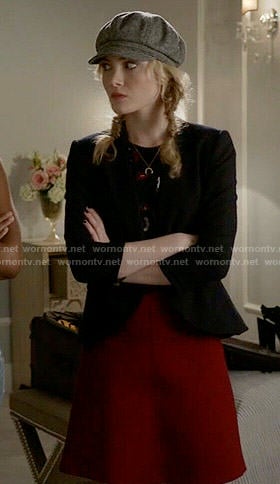 Grace's black top with red and white print on Scream Queens