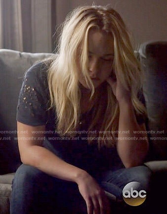 Juliette's black distressed sequin tee on Nashville